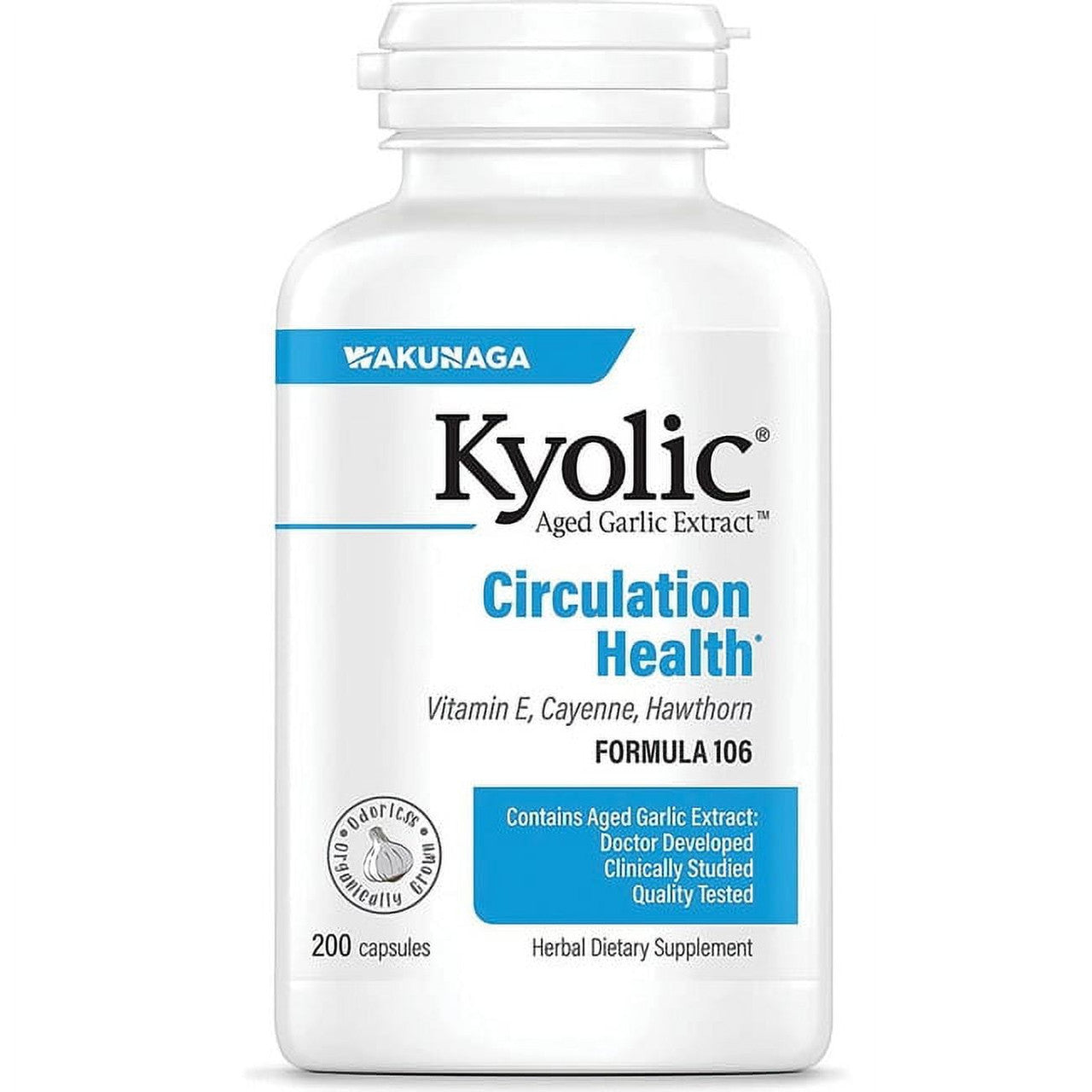 Kyolic Aged Garlic Extract, Circulation Health, Formula 106, Organic Garlic Capsules 200 ea